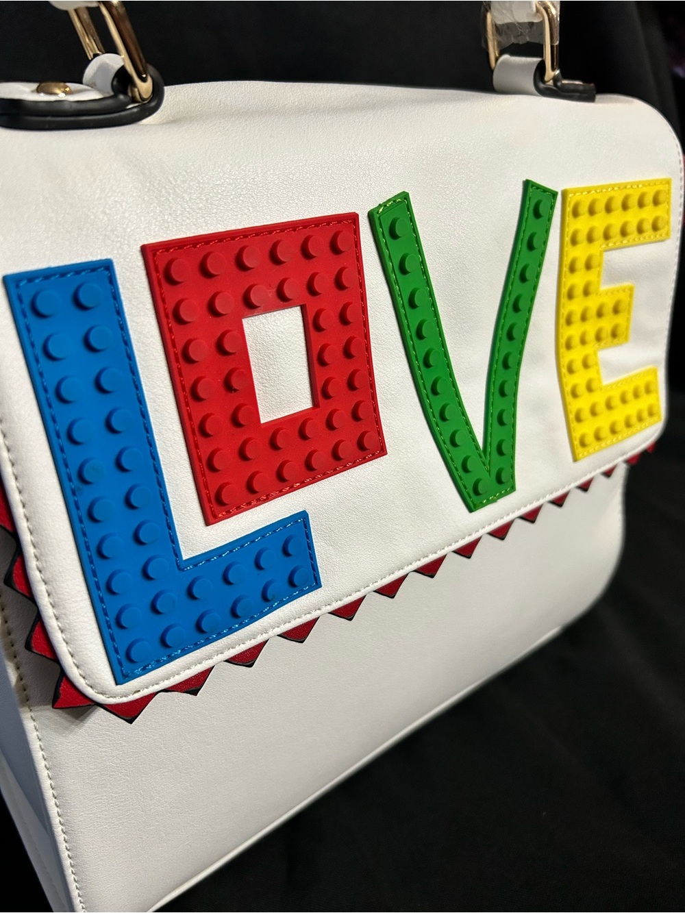Unbranded White Top-Handle Lego Design Love Accent Satchel Shoulder Bag NWT - Picture 11 of 11